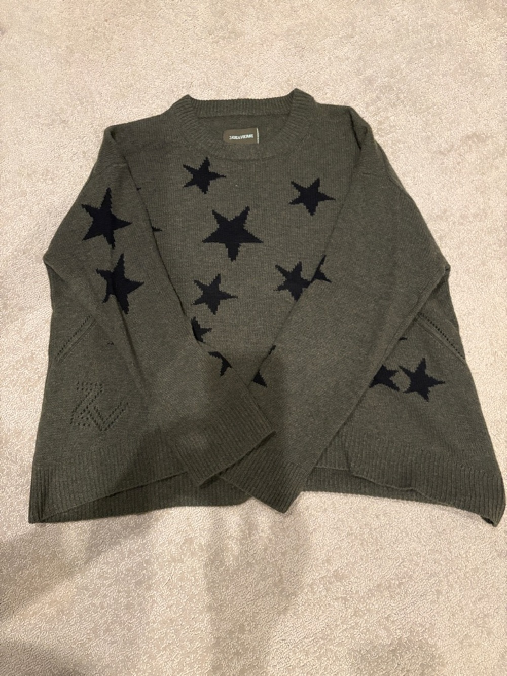 Zadig & Voltaire Olive Green Star Knit Sweater